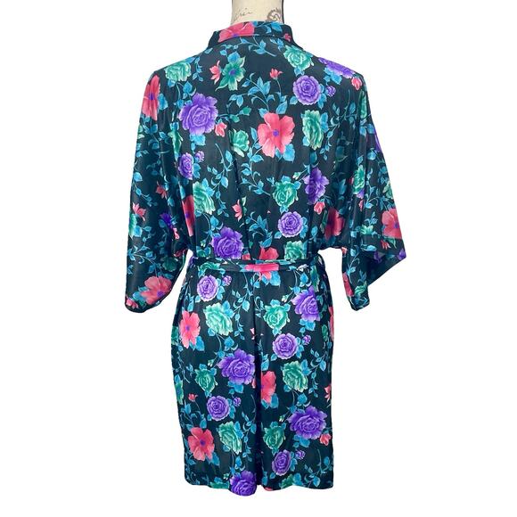 Vintage 80s Floral Satin Knee-Length House Robe Size Large - Picture 5 of 8